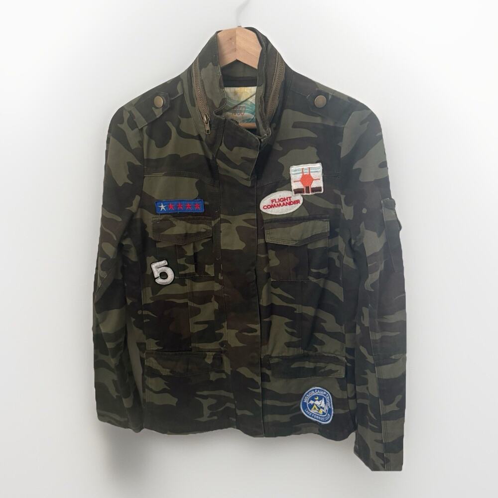 Y2K Camouflage Cargo Military Patchwork Cali1850 Jacket Juniors Teen SZ Medium